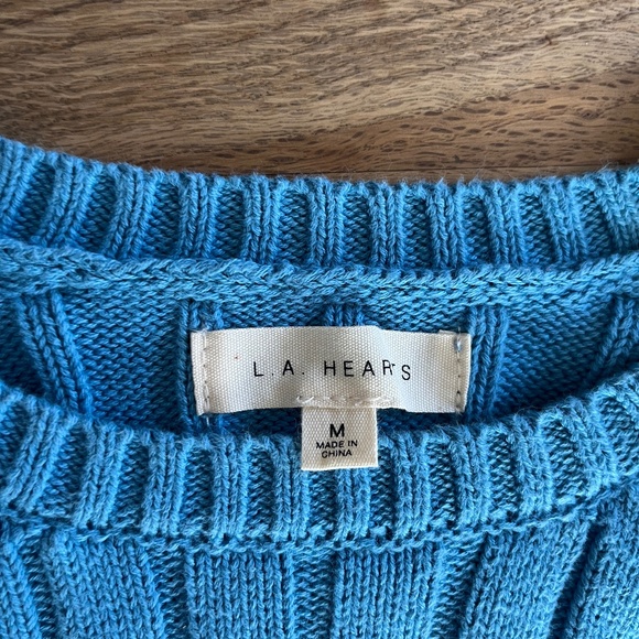 Cropped Crew Neck Sweater by LA Hearts ✨ Blue, Ribbed Fabric, Long Sleeve - Picture 2 of 11